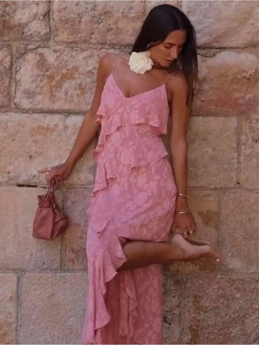 Zara Pink Ruffle High-Low Slip Dress - Picture 3 of 5